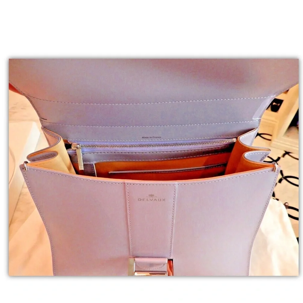 New $8,500 Delvaux Brilliant MM Box Calf Leather Rare Lilac Color Handbag - Picture 9 of 16